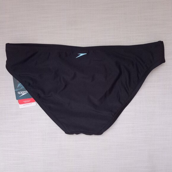 Speedo Fit Powerflex Eco Black Hipster Bikini Bottom Gray Logo Size Medium - Picture 2 of 4